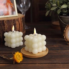 IVORY 2 Bubble Cube 2″ Flameless LED CANDLES Decorative Centerpieces Party Event