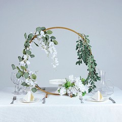 GOLD 24″ Round Metal FLORAL HOOP STANDING WREATH RING Party Events Decorations