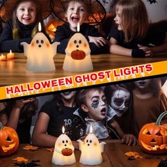 Halloween Ghost Flameless Candles with Timer Real Wax Battery A-2 Ghost Pumpkin