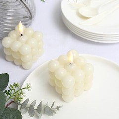 IVORY 2 Bubble Cube 2″ Flameless LED CANDLES Decorative Centerpieces Party Event