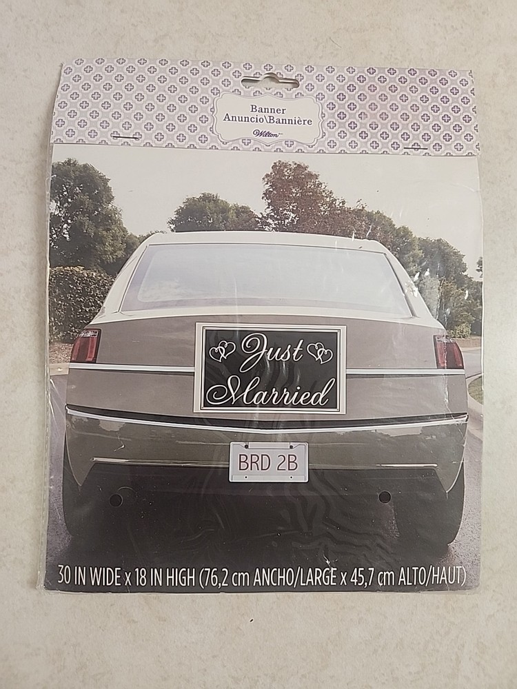«‘Just Married» Banner – Vehicle, Wall Anywhere 30″x 18″ New/Sealed SHIPS FREE