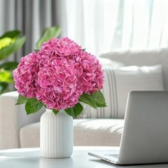4 Pcs Artificial Hydrangea Silk Flowers with Stems, 19.7″ Faux Rose Pink