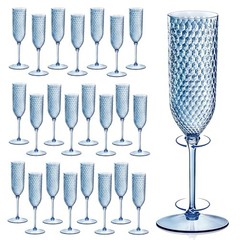 Pcs Blue Plastic Champagne Flutes 5.5oz Unbreakable Wedding 24 Clear Blue
