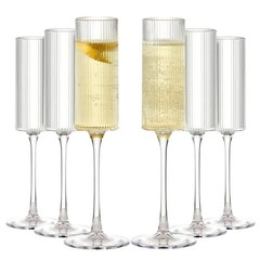 Lueumxc 16 Pack Ribbed Acrylic Champagne Flutes, 5.5oz-Ribbed-Crystal-16pack