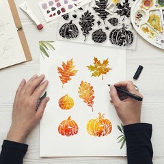 GLOBLELAND Autumn Leaves Clear Stamps for DIY Scrapbooking Fall Pumpkin Silic…