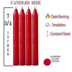 4 pcs Set Taper Candle Candlesticks 7 ¾ (7.75 inch) Tall x 3/4 inch 4pc Red
