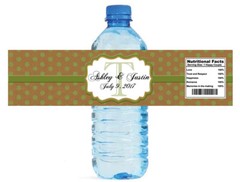 Kraft Paper & Green Glitter Dots Wedding Anniversary Party Water Bottle Labels