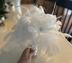 Custom Made White Feather Rhinestone Bridal Bouquet