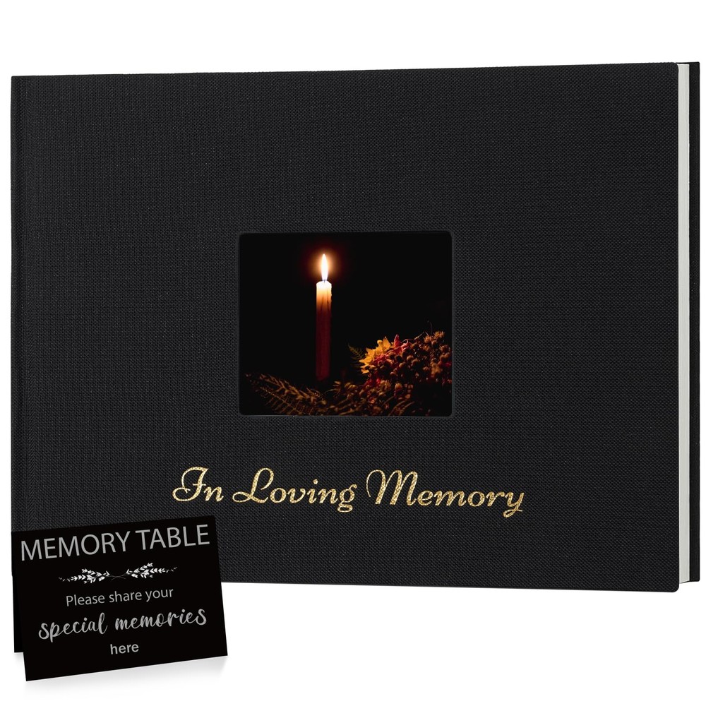 XKDOUS Linen Funeral Guest Book for Memorial Service Hardcover in Black