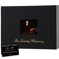 XKDOUS Linen Funeral Guest Book for Memorial Service Hardcover in Black