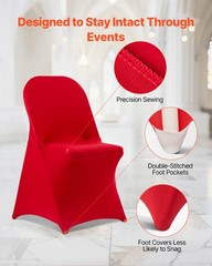 VEVOR 50PCS Red Stretch Spandex Folding Chair Covers for Wedding Party Dining