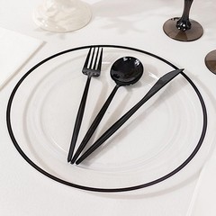 CLEAR 10 Round 10″ PLASTIC Dinner PLATES Black Rim Party Events Tableware