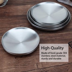 Sumerflos 304 Stainless Steel Dinner Plate 9 Double-Layer Round Dessert Plate