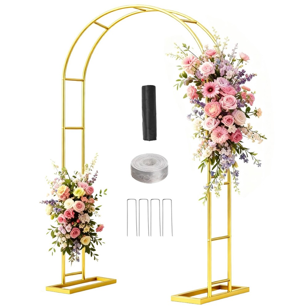7.2FT Metal Wedding Arch Stand Gold Square Arched Backdrop 7.2FT, Matte