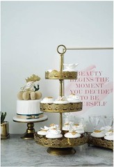 Gold Cupcake Stand Three Tier Cake Antique Cookie Plate Strong Steady Hand Made