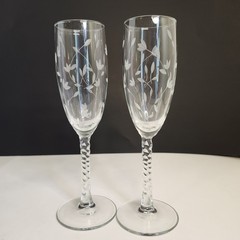Vtg Lillian Rose Crystal Twisted Stem Glasses Champagne Floral 6oz Hand Blown
