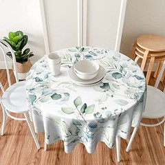 Spring Leaf Floral Sage Green Tablecloth Round 60 Inch 60″Round Sage Green Leaf
