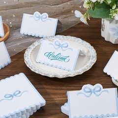 200Pcs Blank Place Cards Blue Bow Place Cards 4.02×3.54 Inch/10.2x9cm Wedding…