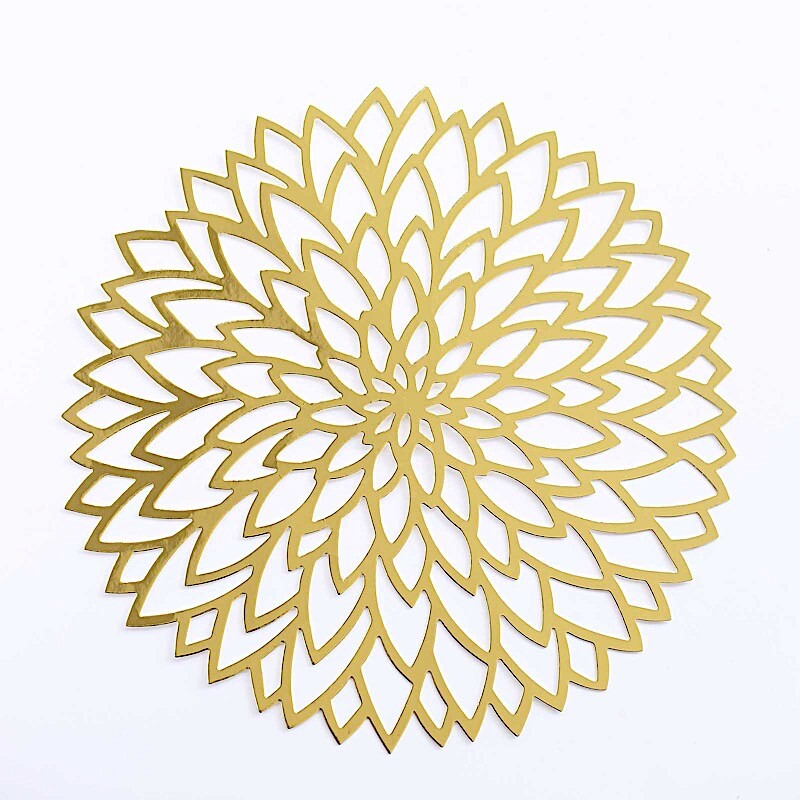 6 Metallic Gold 13″ Laser Cut Hibiscus Flower Cardboard Placemats Party Events