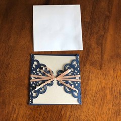 Dark Blue, Navy Laser Cut Flowers Gold Silk Tie Square Wedding Invitation Cards