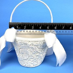 White Flower Girl Wedding Small Basket Lace~Padded~Ribbons Special Occasion