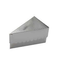 SILVER 10 Triangle 5″ x 3″ Cake Slice Paper BOXES Scalloped Top Party Decoration