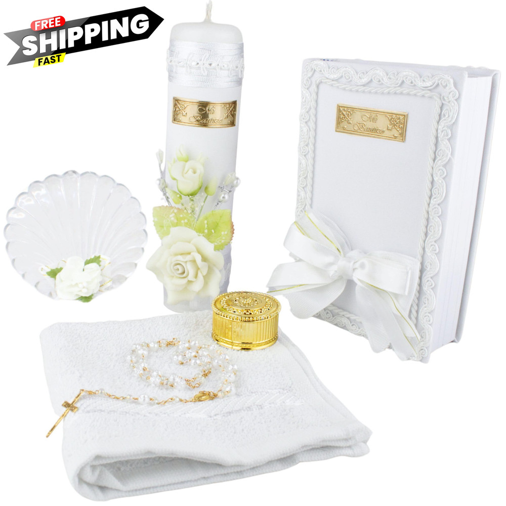 5 Pcs White Baptism Candle Set for Girls and Boys – Velas para bautizo