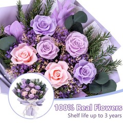 Magic Ants Preserved Roses Real Flowers Last 3 Years No Water Purple and Pink