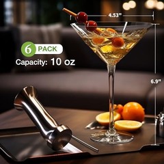 Unbreakable Martini Glasses Set of 6, 10 oz Plastic Martini Cocktail Glasses