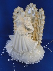 New Elegant White Resin dancing Bridal Couple , Chapel mirror Window Caketop, #1