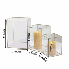 3 Gold Clear Acrylic Metal Frame CANDLE HOLDERS Party Events Centerpieces
