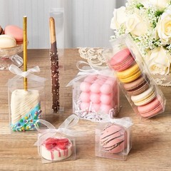 100 Pack 2x2x2 Inches Clear Favor Boxes with Ribbons, Mini Transparent Cube T…