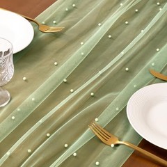 Pearl Table Runner Tulle Green Spring Easter Cheesecloth 10FT 10ft x 1pc Sage