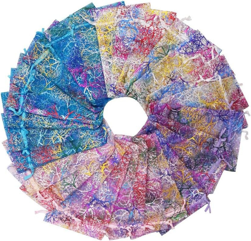 100Pcs 4X6Inch Mixed Color Coralline Organza Gift Bags, Wedding Favor Party Jewe