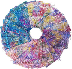 100Pcs 4X6Inch Mixed Color Coralline Organza Gift Bags, Wedding Favor Party Jewe