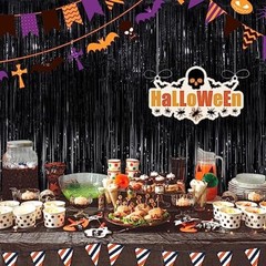 Fringe Curtain Party Streamers 3.3×8.3 Ft Foil Fringe Backdrop 2Pack Black