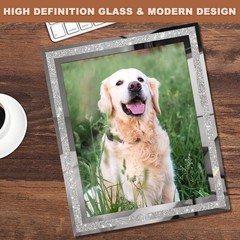 8×10 Picture Frames Set of 2, Glitter Photo Frame for Tabletop, Silver Glass …