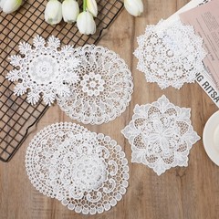 Lace Doilies for Tables, 6 Pcs 6 Inch Vintage Crochet 6 inches, White