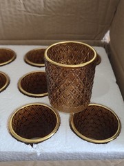 Box 24 Amber Glass Gold Tealight Candle Holders Lot Wedding Event Dinner Party