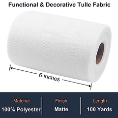 Tulle Fabric Roll 6 Inch by 100 Yards (300 ft) Tulle 6″ x 100 Yards White