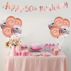12 PCS Happy 50th Birthday Banner, Rose Gold 50th Birthday Banner Bunting wit…