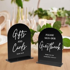 Black Acrylic Modern Wedding Sign, Ceremony and Reception Sign with Stand