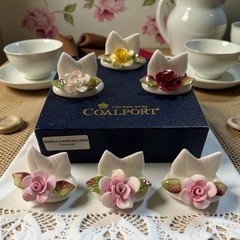 Coalport Set of 6 Boxed Single Flower Cardholders Bone China England, Damage