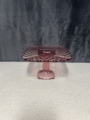 Vtg L E Smith Pink 8” Trellis Cake Plate 4.5” High￼