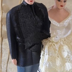 Vtg 50s Wedding Cake Topper, Couple, Swans Column, Heart, Flowers
