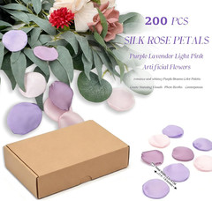 200 Pcs Silk Rose Petals, Purple Lavender Light Pink Artificial Flowers for Wedd