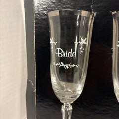 Vintage Wedding Tulip Champagne Glasses Silver Rim Bride & Groom Toasting – Set
