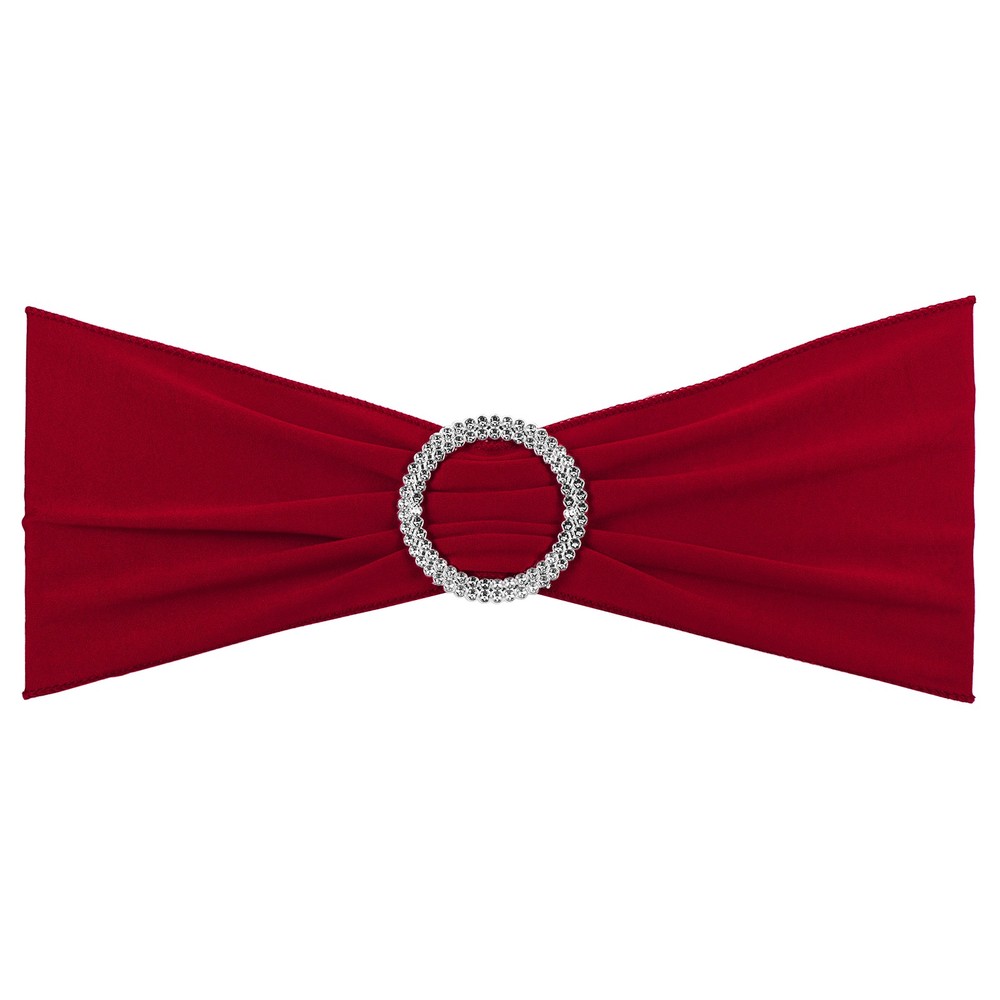 10Pcs 14″x5″ Stretch Chair Sashes Bows Chair Bands Sash with Buckle Burgundy