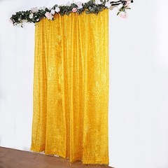 8ft x 8ft GOLD Polyester Backdrop CURTAIN Drape Panel Metallic Fringe Party