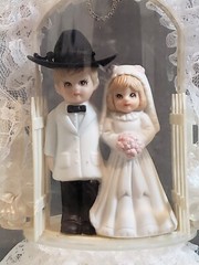 Vintage Western Cowboy & Cowgirl Wedding Topper In Cloche Dome